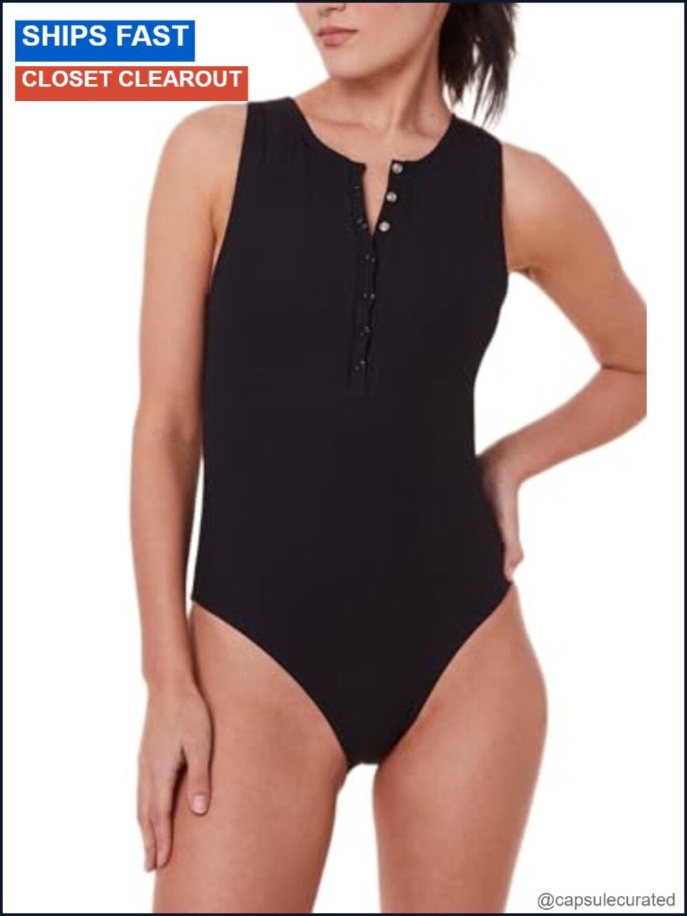 Ribbed One Piece Swimsuit Snap Front Compression UPF 50+